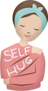 Gezeichnete Frau umarmt sich selbst, Selbstliebe